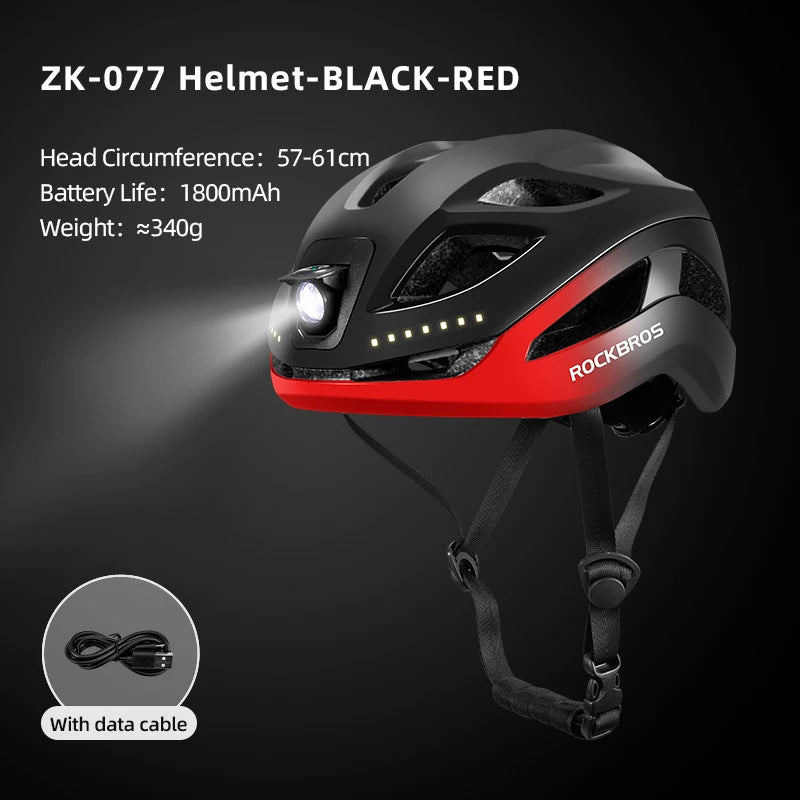 ROCKBROS LED Cycling Helmet With Rechargeable Front Safety Light