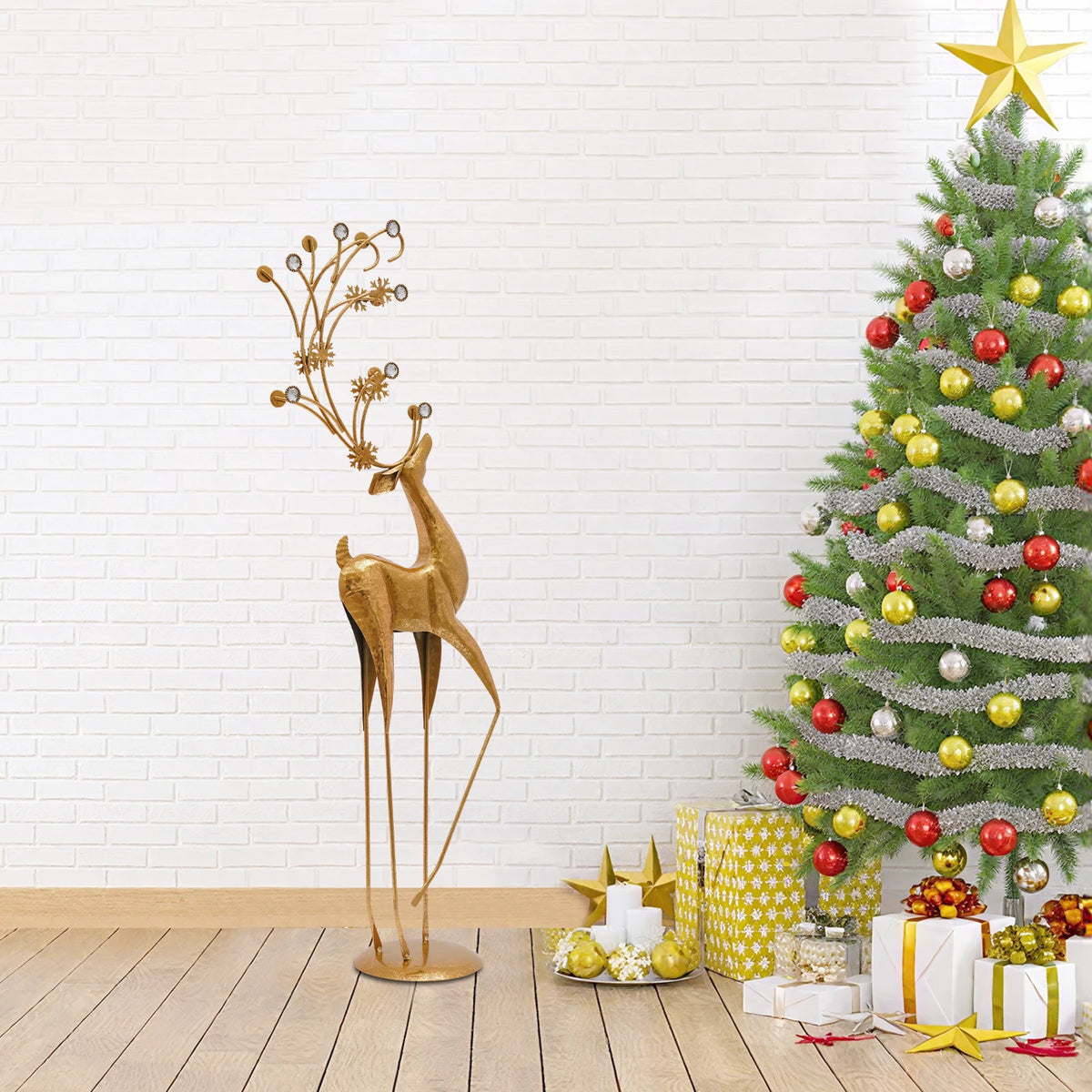 Metal Deer Figurine Statue for Elegant Indoor Holiday Decor