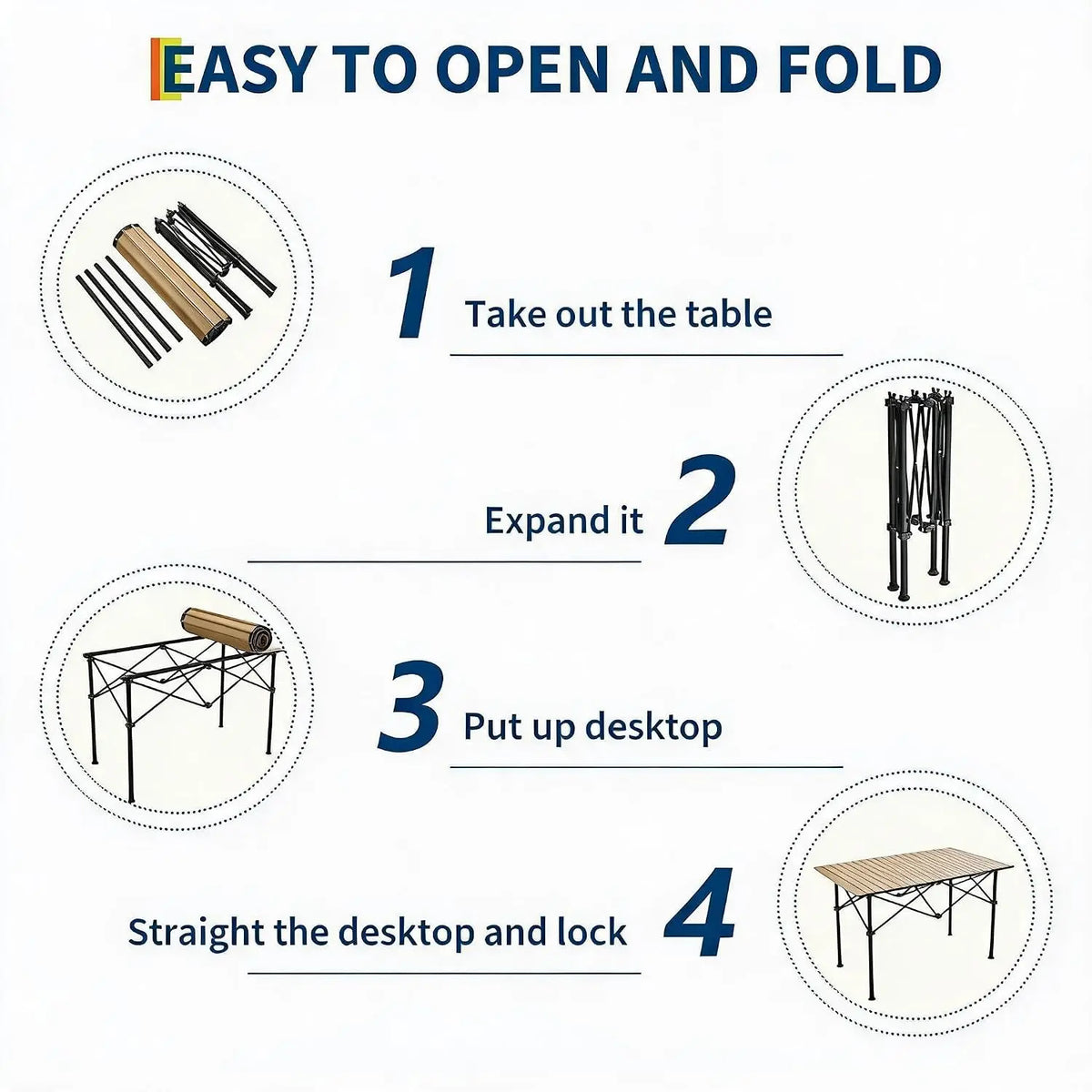 Folding Camping Table, Portable Aluminum Roll Up Table with Carrying Bag – Lightweight Waterproof Outdoor Picnic BBQ Patio Table for Camping, Beach, Backyard, Travel ﻿