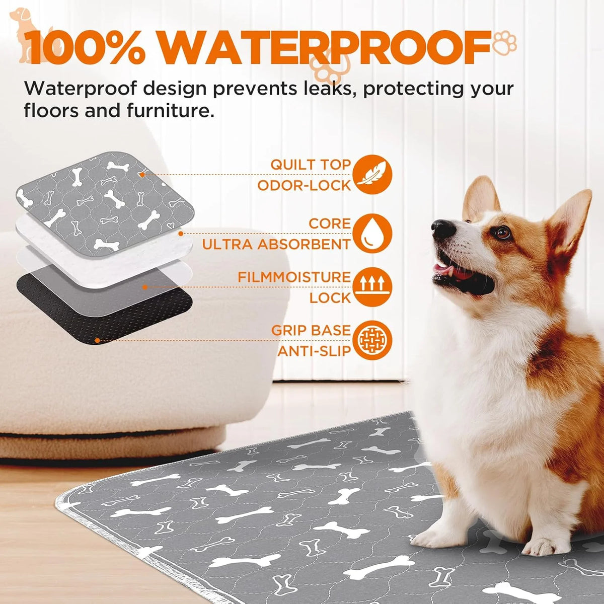 Washable Reusable Dog Pee Pads Absorbent Waterproof Pet Training Mats