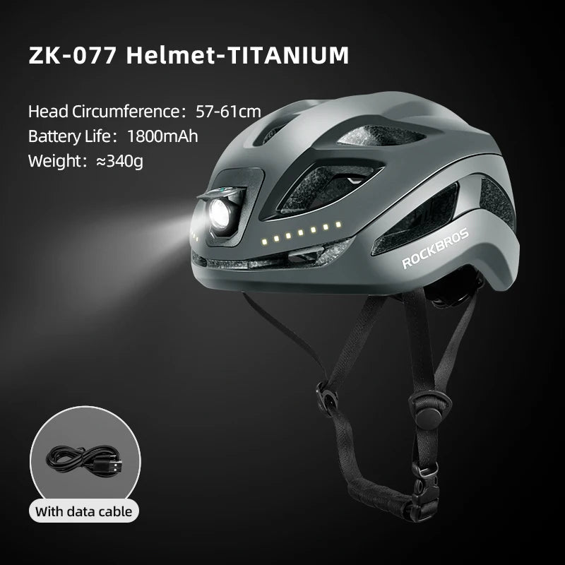 ROCKBROS LED Cycling Helmet With Rechargeable Front Safety Light