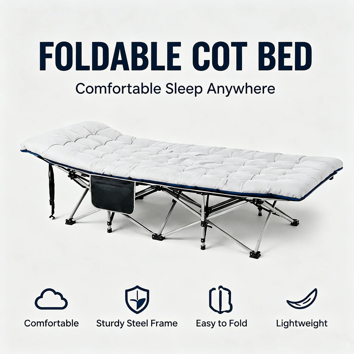 Portable Folding Camping Cot With Thick Padded Mattress For Adults