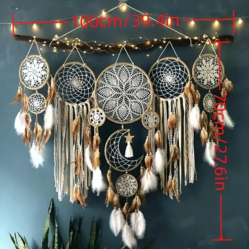 Handcrafted Moon Dream Catcher Bohemian Wall Decoration for Sweet Dreams