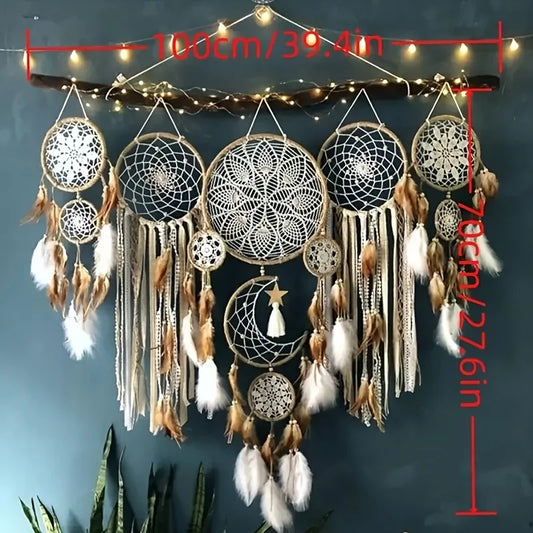 Handcrafted Moon Dream Catcher Bohemian Wall Decoration for Sweet Dreams