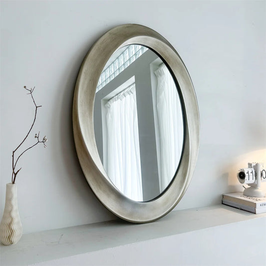 60x80cm Antique Baroque Oval Wall Mirror, Gold Beveled Frame Decorative Accent Mirror for Living Room Bedroom Entryway Decor